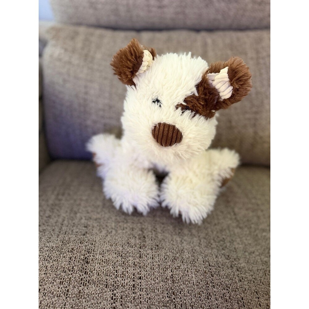 Fiesta White and Brown “Scruffy” 9.5” Spotted Puppy Plush Toy
